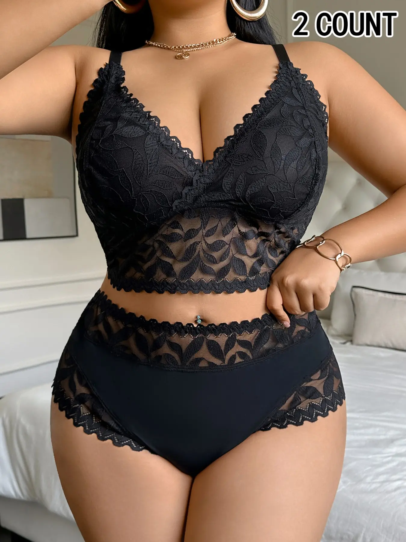 Women's Plus Size Curvy Floral Lace Bra Set, Lingerie, Sexy Wireless Underwear, Underwear Sets, Medium Support, Fitted Design, Perfect Gift, Comfortable Aesthetic Fashion