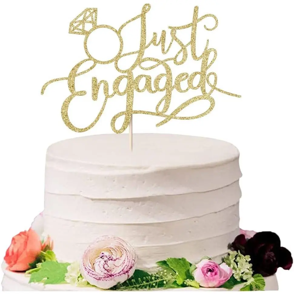 Gold "Just Engaged" Cake Topper with Ring Sign - Engagement Party Decorations, We're Engaged Cake ToppersGift