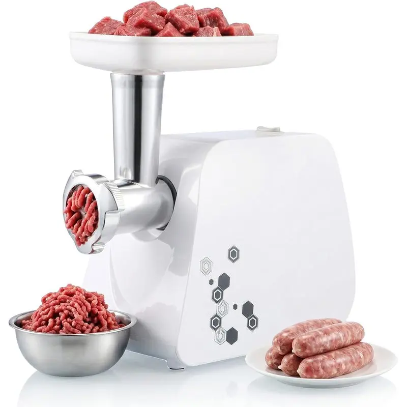 Electric Meat Grinder and Sausage Maker 1000W Max Food Mincer with Stainless Steel Blade 3 Grinding Plates and Sausage Stuffer Attachment for Home Kitchen White