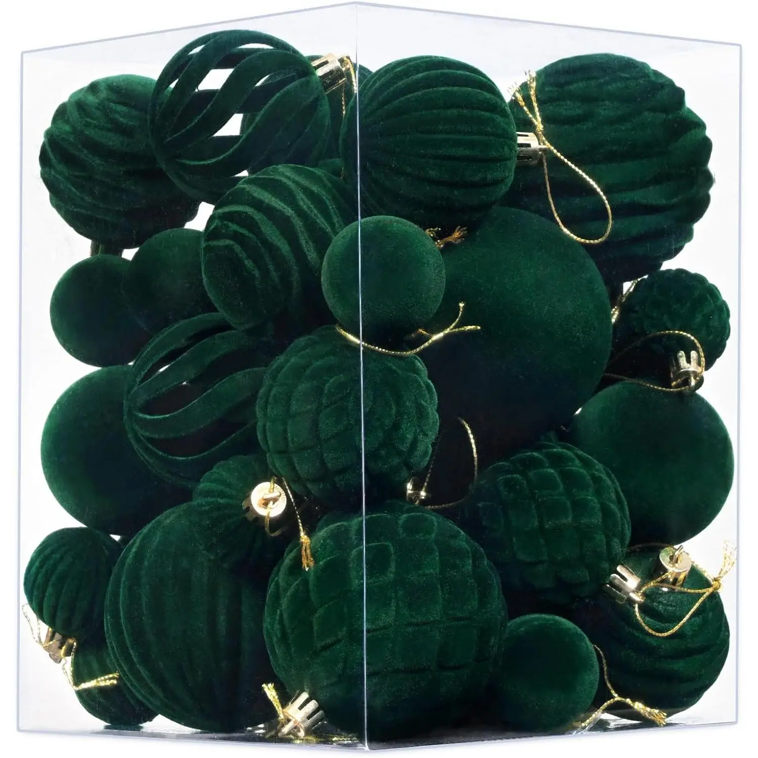 38 count  Ornaments for Christmas Tree Dark Green Flocked Christmas Ornaments Shatterproof  Ball Set for Xmas Winter Holiday Decorations in 3 Sizes(Large Medium Small)