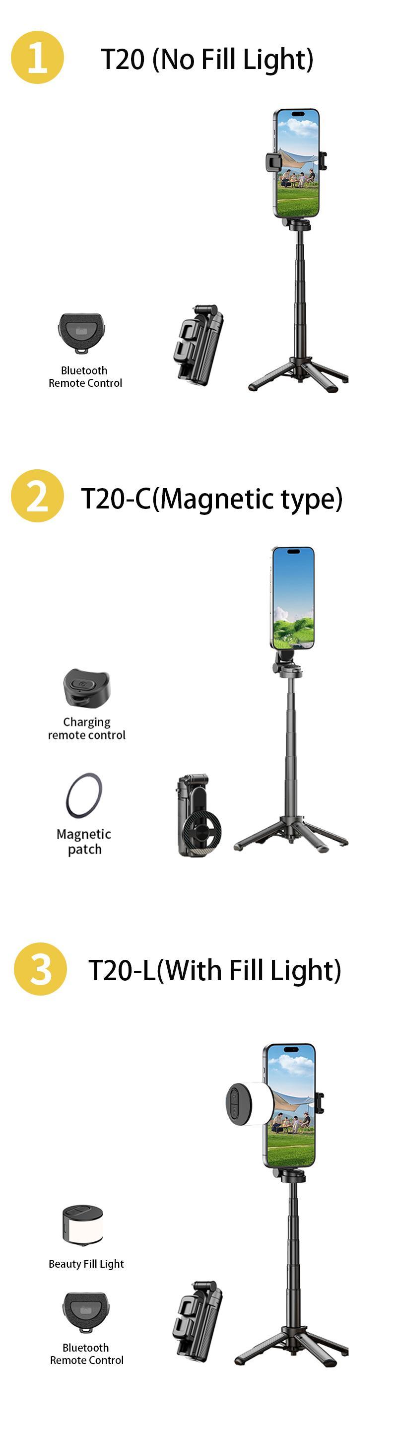 Magnetic Phone Holder 360° Rotation Pocket Selfie Stick with Bluetooth Remote Adjustable Desktop Stand