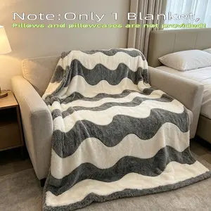 Plush Wave Pattern Blanket, Soft Touch Home Sofa Throw, All-Season Nap Blanket, Single/duo Size, Family Leisure Cover, Portable Outdoor Picnic Blanket, Easy to Clean