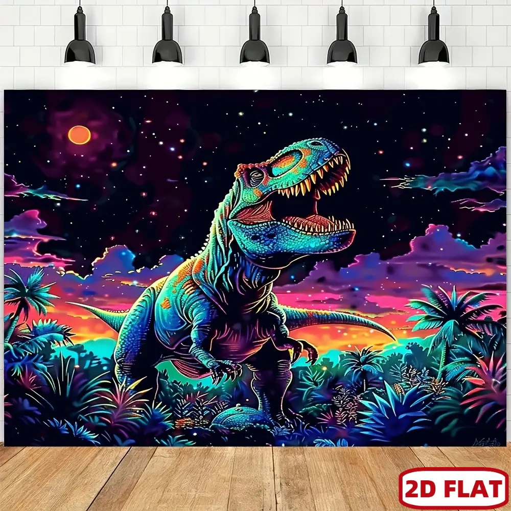 Oversized Glow-in-Dark Polyester Dinosaur Wall Tapestry - 2D Flat Fantasy Art, 4-Season Fit, No Power Needed, with Hanging Holes, Holiday Party & Home Wall Decor, Wall Decoration