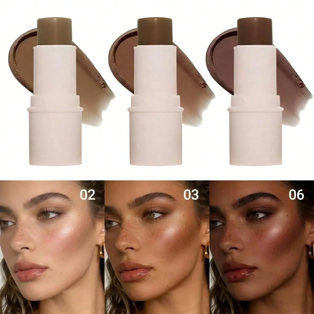 3Pcs Cream Contour Stick For Medium Deep Dark Skin Tone Long Lasting Sweat Proof Highly Pigmented Non-Ashy Bronzer Stick Smooth Blendable Portable Face Sculpt Shading Makeup Stick For Dark Skin Tone Women Beginners