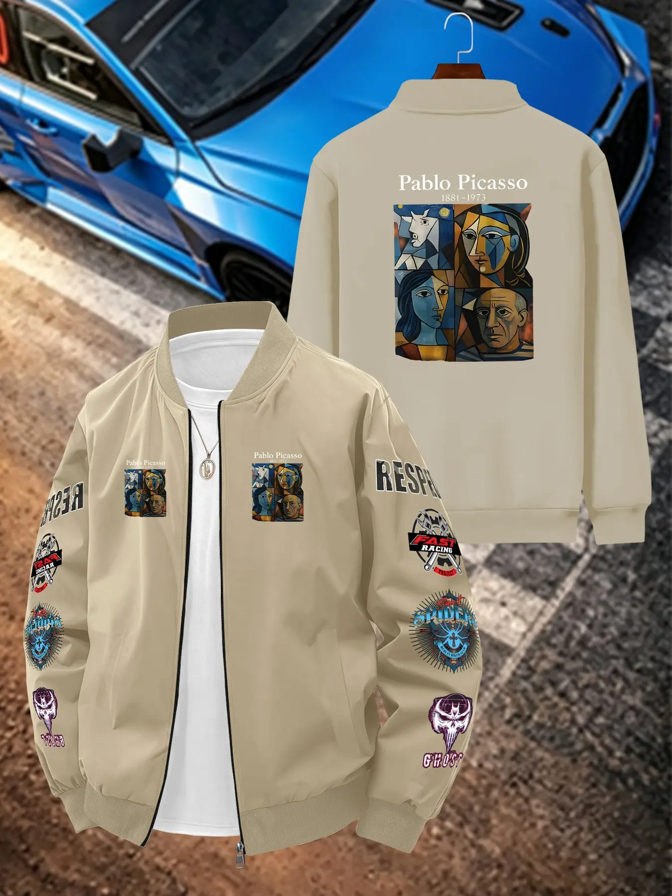 Abstract Geometric Portrait Retro Art Men's Casual Jacket, Long Sleeve Loose-Fit Outerwear, All Seasons H-Type Style