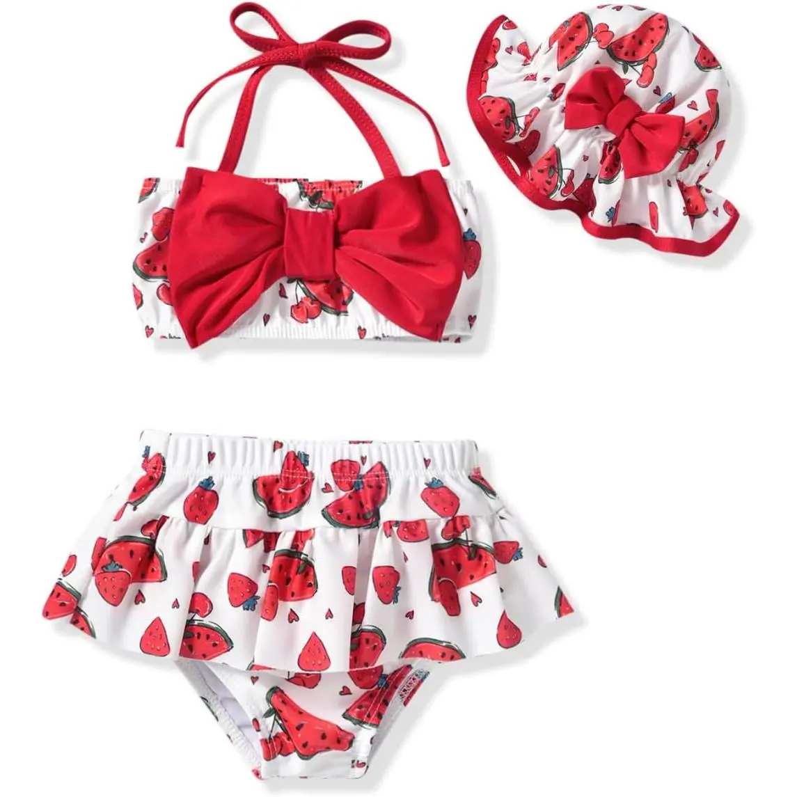 Baby Girl 2-Piece Watermelon Print Bikini Swimsuit with Matching Hat
