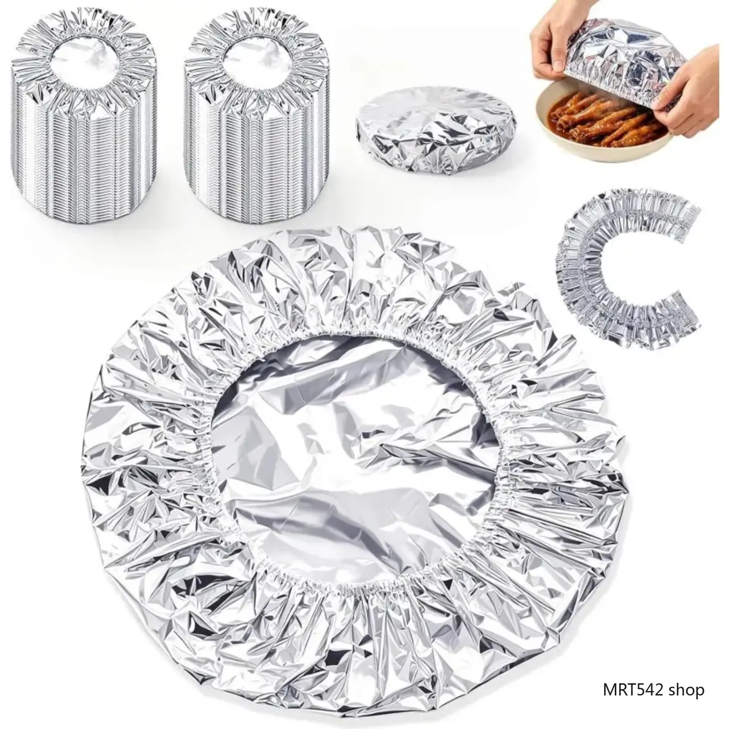 Aluminum Foil Food Cover 20 Pcs Set Heat Resistant Reusable Insulation Sleeves Flexible Keep Fresh Dish Plate Protector for Kitchen Dining Table