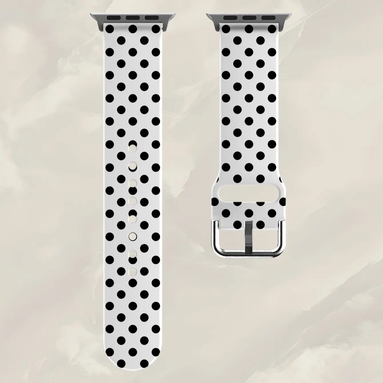 1pc Classic Black White Polka Dot Silicone Watch Band for Apple Watch 38-49mm, Soft Comfortable Elastic Breathable Fashion Gift Strap