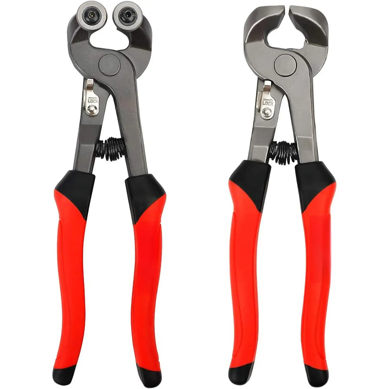 2-Piece Carbon Steel Glass Tile Plier Set - Heavy-Duty Wheeled Glass Mosaic Pliers, 9.5mm 6-Inches High-Hardness Ceramic Tile Pliers with Soft-Grip Handles, Safety Lock, Suitable for Cutting Stone, Metal Materials