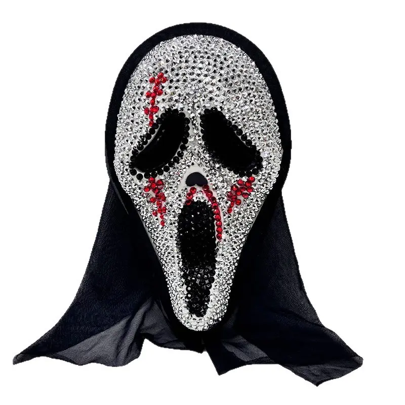 Halloween Christmas New Arrival Mask, High-End Rhinestone Crafted Grim Reaper Skull Mask, Halloween Costume Party Spooky Horror Clown Mask