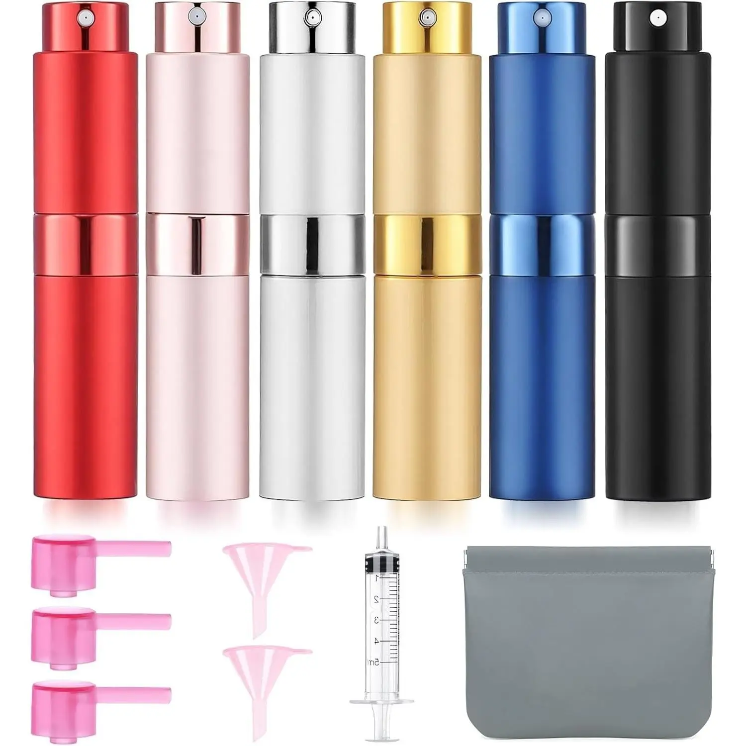 6 Pack 8ml Empty Perfume Atomizer Bottles - Refillable Mini Travel Spray, 6 Colors, Twist Type Cologne Dispenser for Women & Men, Portable On-The-GoGift