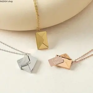 Gold Envelope Locket Necklace - Stylish Hinged Letter Charm with Hidden Love Note, Lightweight Elegant Piece, Trendy Romantic Jewelry Great for Valentine Gift Stacking & Heartfelt Everyday Fashion
