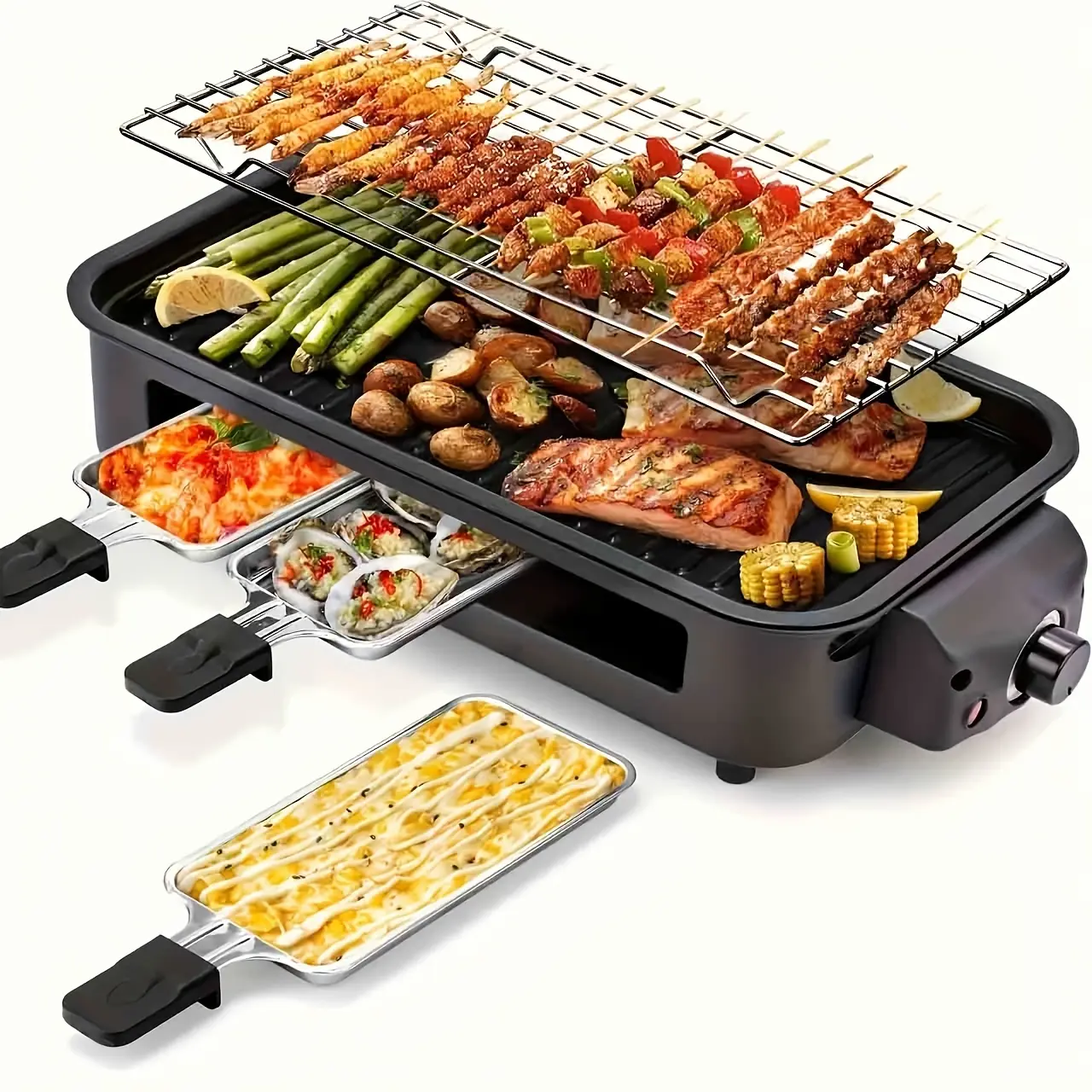 Smokeless Electric Grill |   Indoor Grill with Detachable Non Stick Board, 1700W, Portable Barbecue Grill, Electric Frying Pan, Stainless Steel Material, Dishwasher Washable, Perfect Christmas Gift