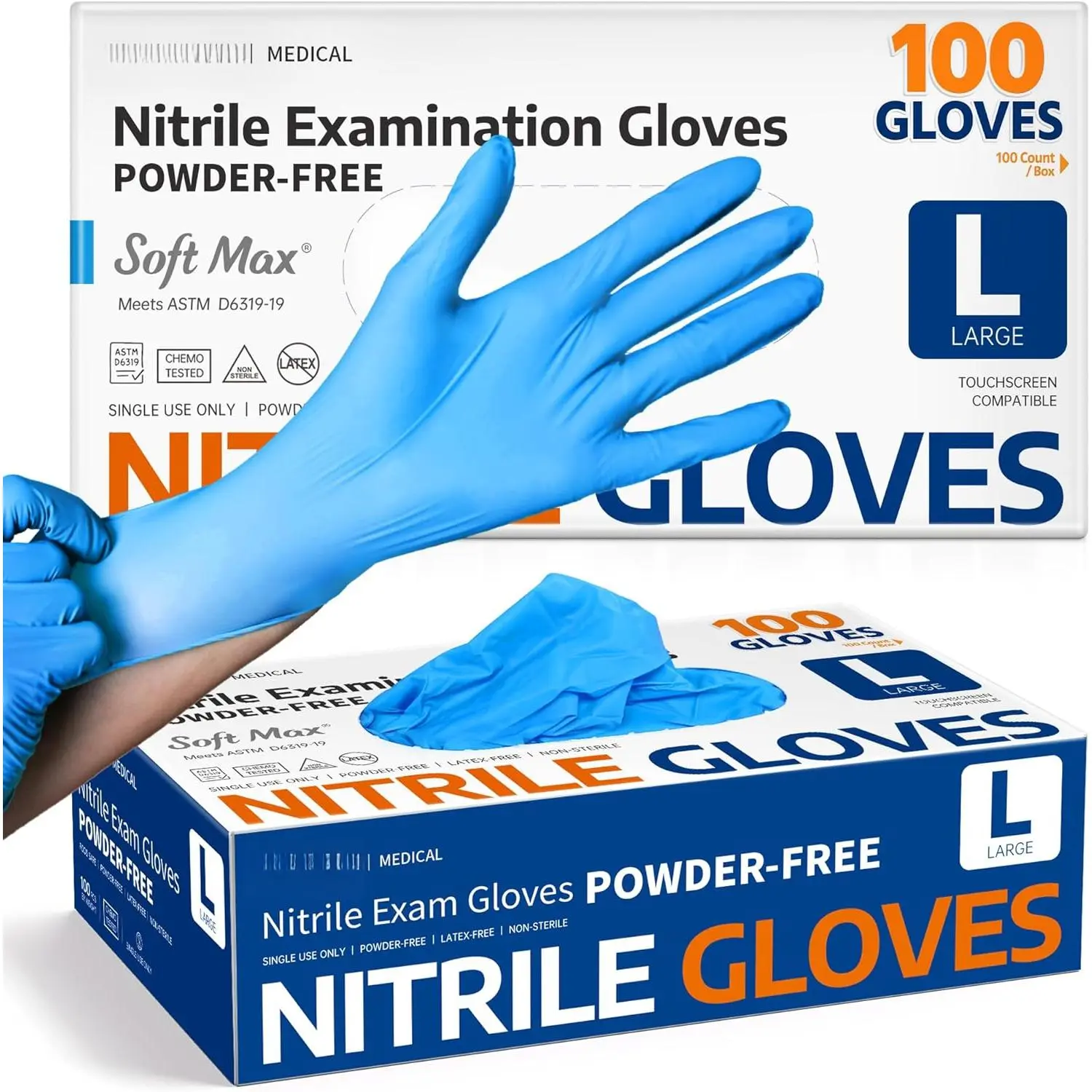 Medical Soft Max Nitrile Exam Gloves Powder-Free Disposable 100 Ct| Soft Stretch Fit • Powder-Free • Latex-Free • Examination • Cooking • Cleaning· Food Prep • 100 Count • Blue