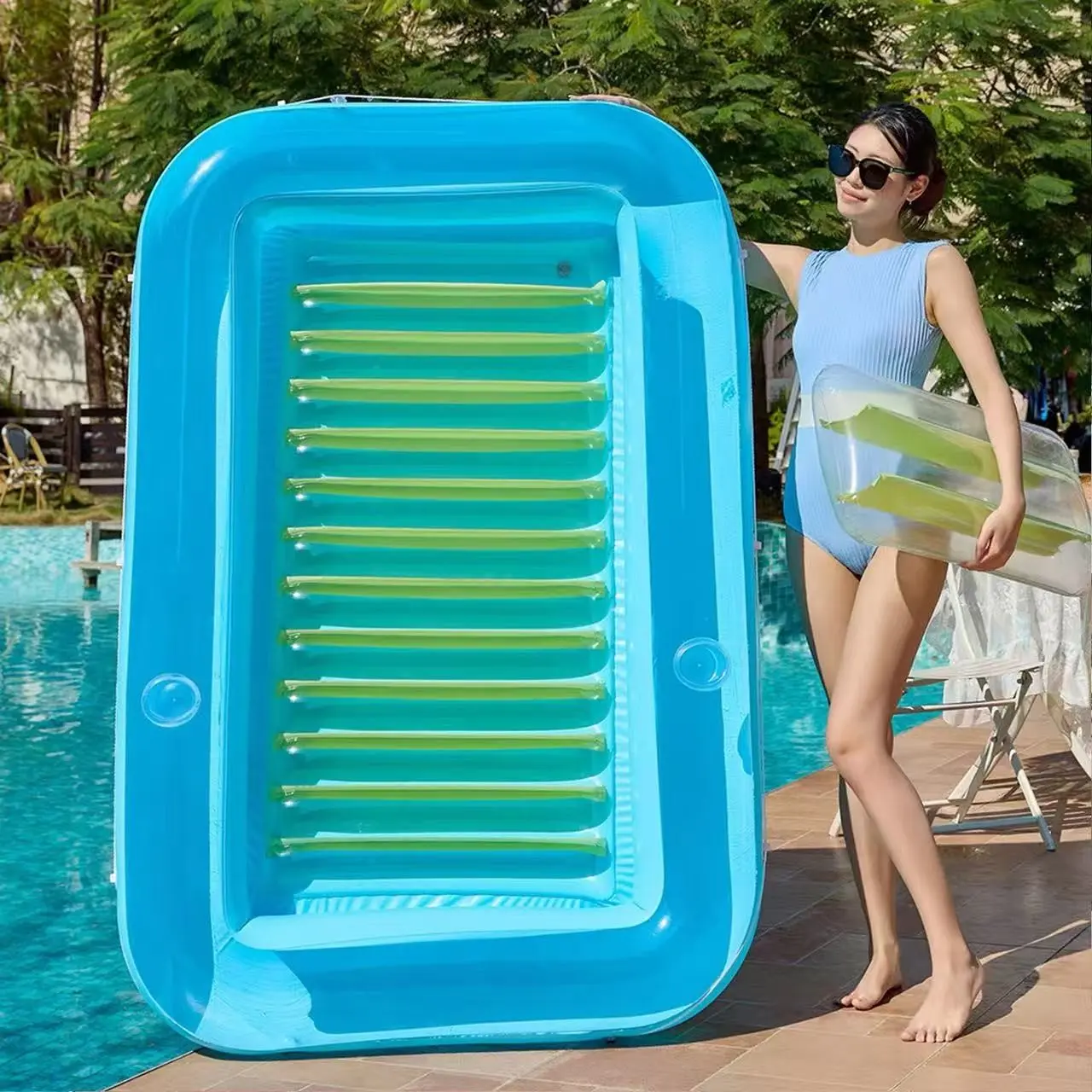 Large PVC Inflatable Pool Float with Pillow and Cup Holder, Inflatable Pool Floaters, Pool Inflatables, Spacious Adult Water Lounge Pad for Beach, Pool, Lake Parties, Outdoor Relaxation, Fun Pool Floats, Pool Floaties