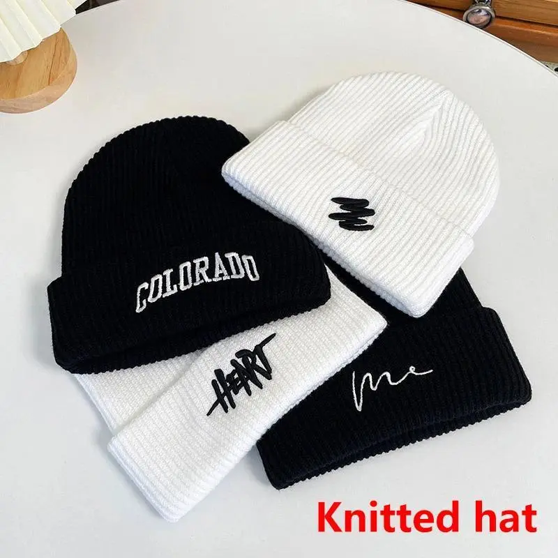 2026 new hot item Fashionable Men's Autumn Winter Knitted Hats Hip Pop Warm Coldproof Skullies &Beanies Hat Embroidery Knit Hat For Women Trendy