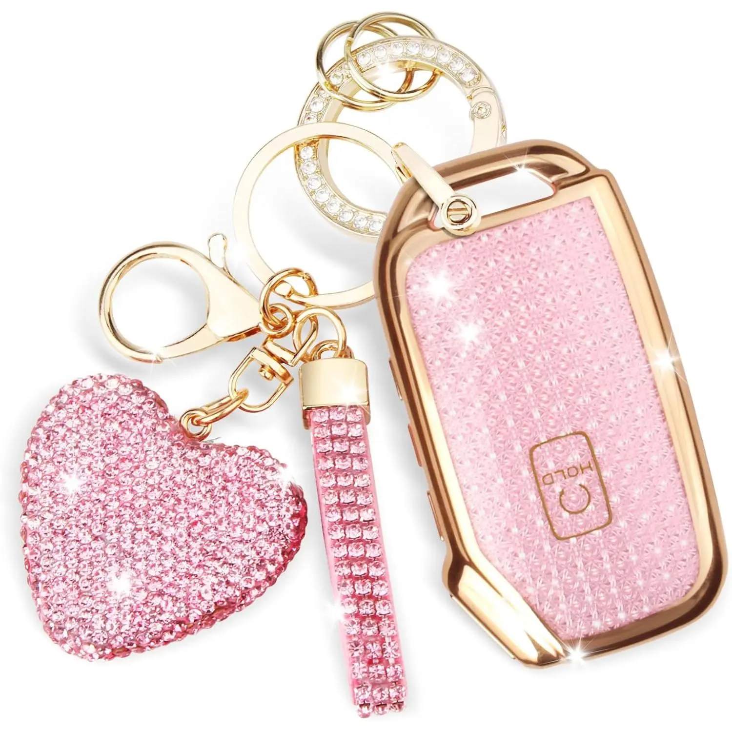 for Kia Key Fob Cover(A-Pink)| Compatible with Kia Soul Forte Telluride K5 Seltos NIRO Sportage Sorento,5 Buttons TPU for Kia K7 Key Fob Cover with Keychain