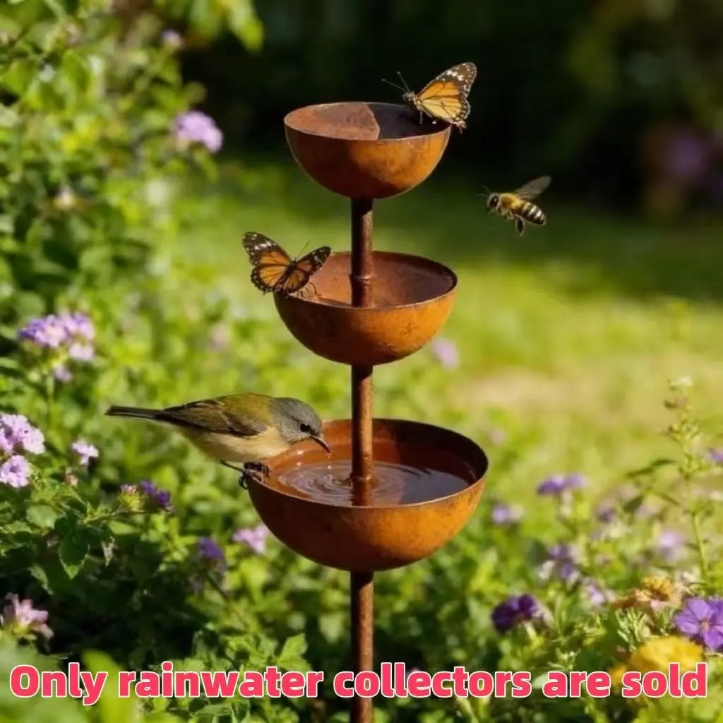 Vintage Iron Rainwater Collector, Integrated Bird Feeder and Bee Watering Device, Outdoor Garden Decor, Attracts Hummingbirds and Wildlife, Bird Feeders for Outdoors