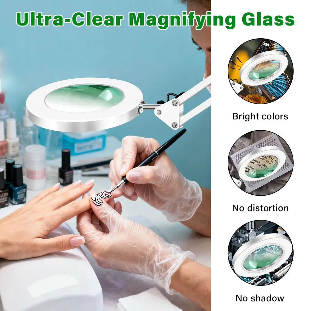 10x Magnifying Glass with Light and Stand, 2-In-1 LED Illumination, Adjustable Arm, 3 Color Modes, No Distortion, No Shadow, Ideal for Repair and Welding