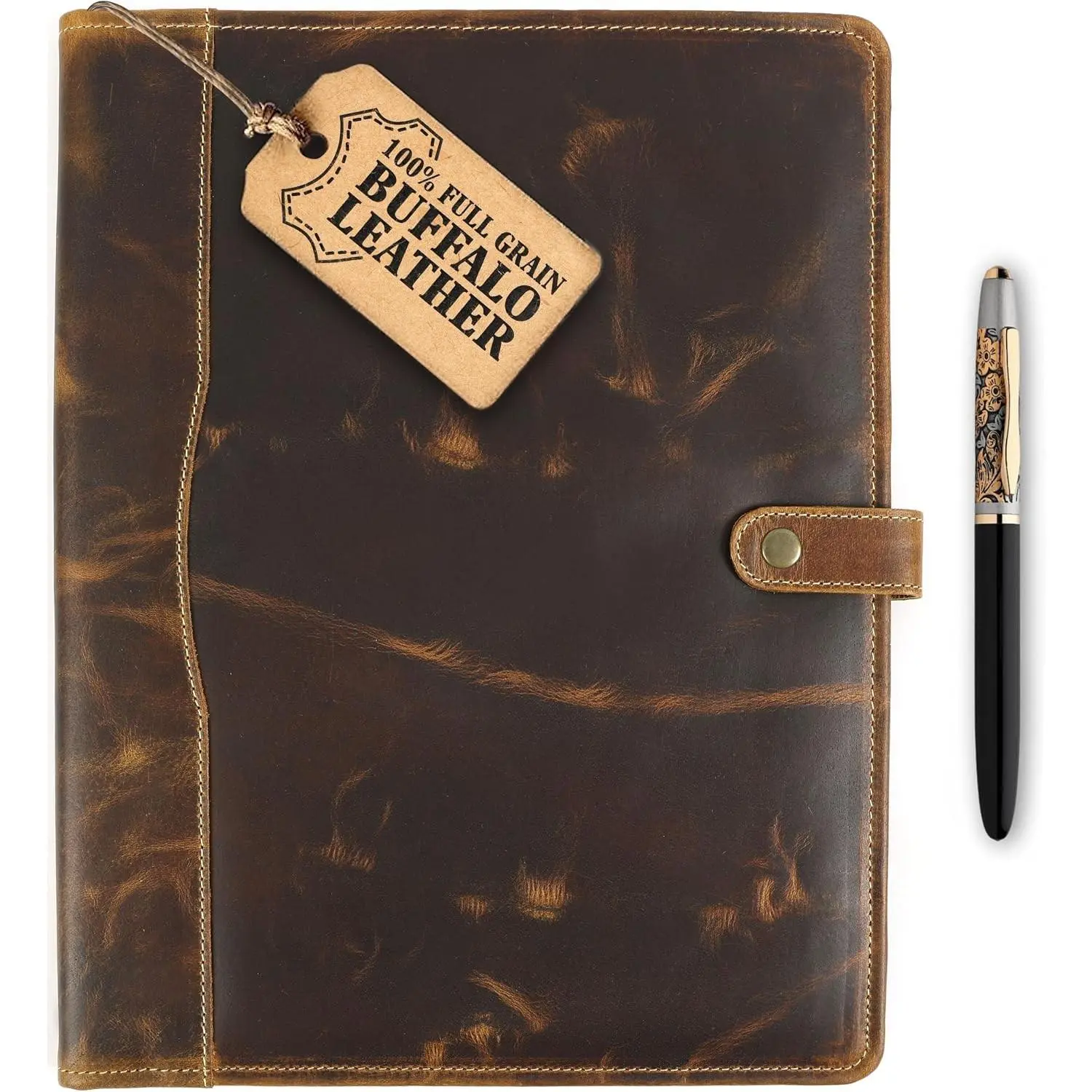 Women's Buffalo Leather Portfolio Binder with Pen, Card Holder, Document Organizer & Padfolio - Resume & Business Essentials (Antique Brown), Business Card Holder