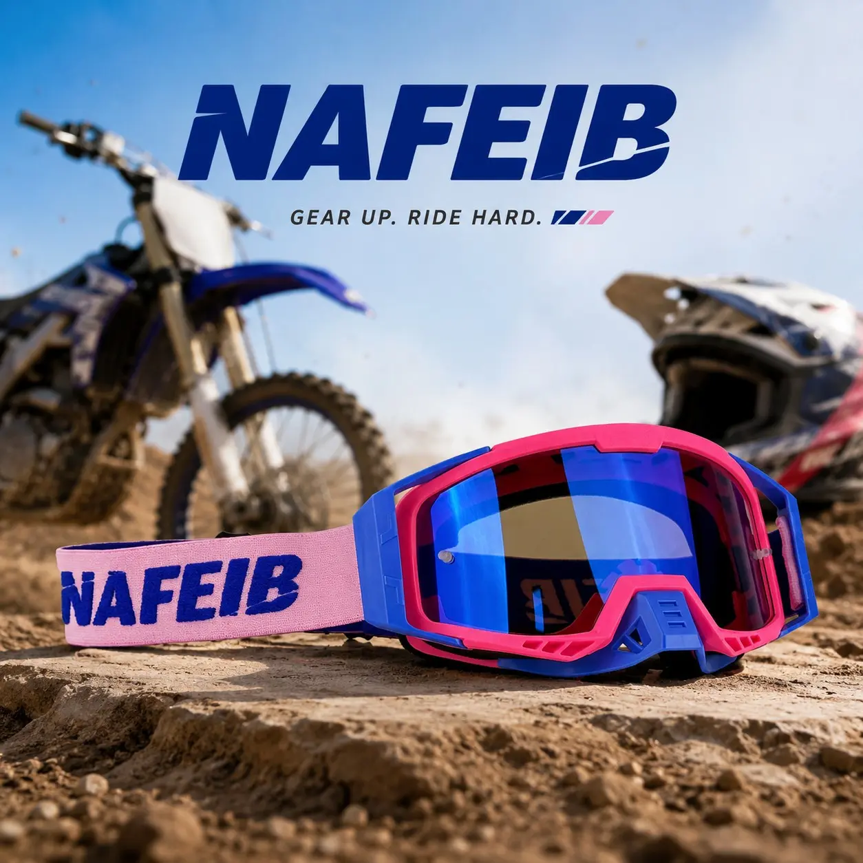 Nafeib Outdoor Cycling Goggles, Wide Vision Motorcycle Off-Road Dirt Bike Goggles, Adjustable Strap Windproof Sand Protection, Suitable for Atv Mountain Biking, Motocross Goggles