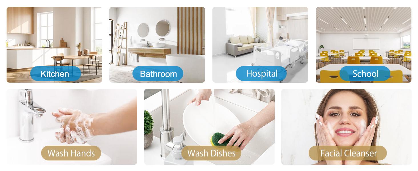 Automatic Foaming Soap Dispenser 12.8oz, Rechargeable & 6 Levels Foaming Adjustable with Digital Display, Wall Mount, Waterproof, Touchless Hand/Dish Soap Dispenser for Kitchen, Bathroom, Hotel