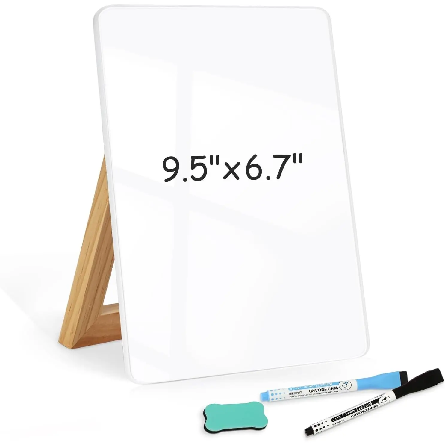 Desktop Glass White Board 9.5"x 6.7" with Reversible  Stand, Small Dry Erase Board, Portable Whiteboard for Desk,  Desk Notepad with 2 Markers&Eraser for , Office