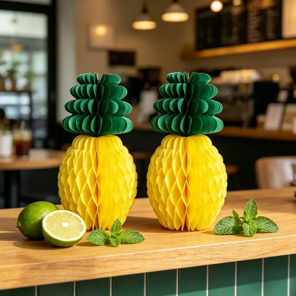 2Pcs Pineapple Honeycomb Centerpieces – Hawaiian Tropical Party Table Decor, Dining Table Centerpiece for Birthday, Wedding, summer party & Luau BBQ Supplies