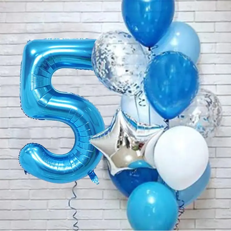 12pcs Blue Aluminum Foil Balloons, 32 Inch Number Balloons, Birthday Decorations, Birthday Party Decorations, Perfect for Birthday Parties, Baby Showers, Weddings, Anniversaries