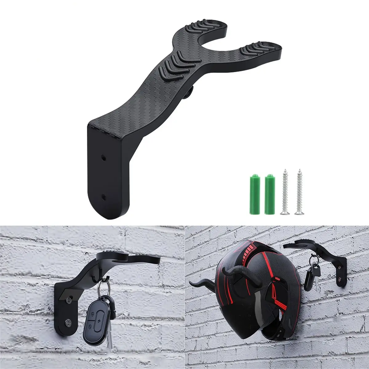 Wall-Mount Helmet and Hat Hanger Hook, Motorcycle Headgear Holder Stand for Helmets, Football and Bicycle Caps, Hanging Accessory, Wall Mount Hooks, Hangable