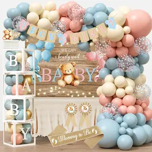 Decorations, He or She  Party Decoration, Boy or Girl  Theme Party Supplies with Backdrop -Box Tablecloth Mom to Be Sash Dad to Be Pin Balloon Arch