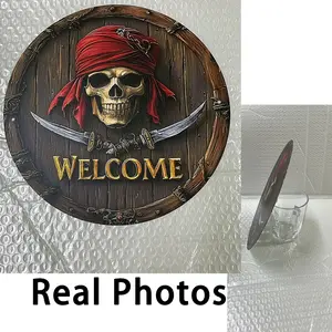 Vintage Pirate Welcome Sign, Weathered Aluminum Plaque with Intricate Skull Design, Metal Signs, Wall Metal Plaque, Perfect for Festive Decorations and Holiday Displays