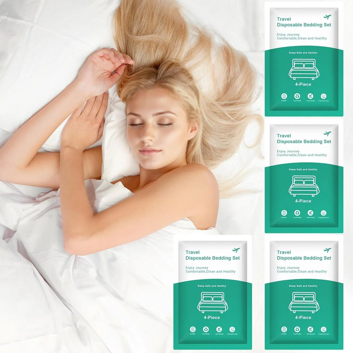 4 Pack Disposable Bed Sheets - Queen Size with Quilt Cover and Pillowcase, Travel Essentials for Hotel, CruiseGift