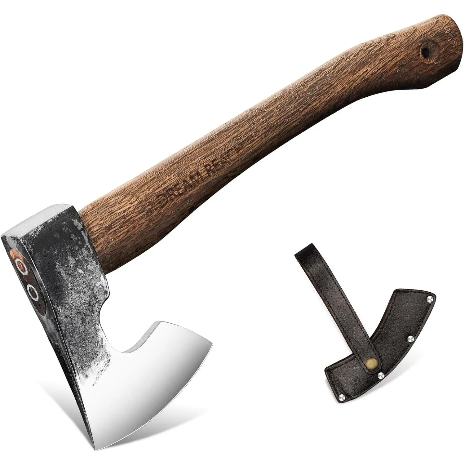 Hatchet Axe - 14.5" Hand Forged Camping Hatchet with Sheath| Axe, Carbonized Handle, for Carving, Splitting and Chopping Wood,, Great Gift for Men