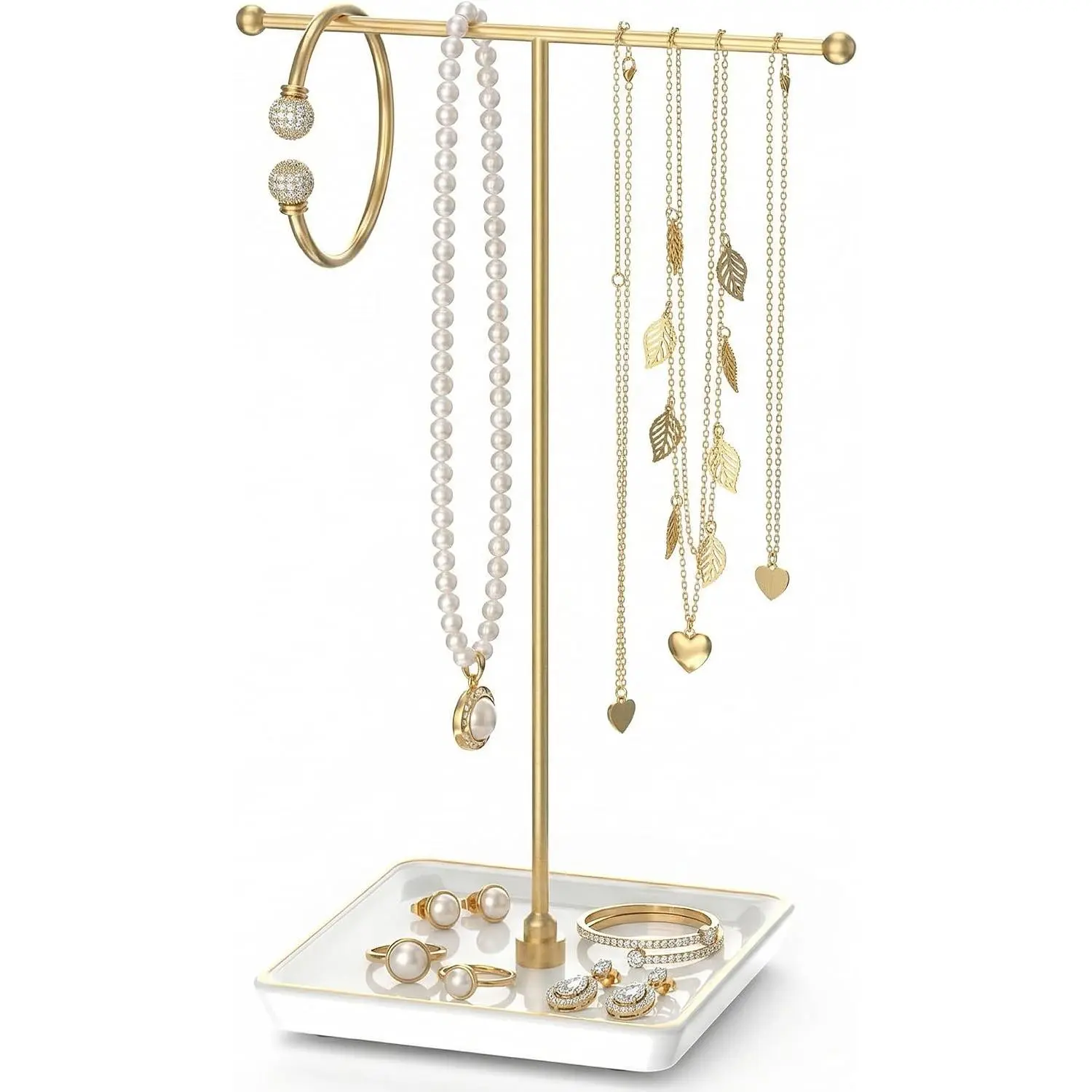 Holder Stand with Ceramic Base: 12" Tall Necklace Organizer Rack, Tree Design Display Storage for Necklaces, Bracelets, Rings, Earrings, Aesthetic  Room Décor ()