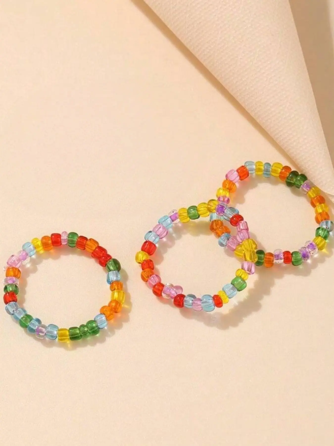 Creative Candy Color Beaded Ring Set, Bohemian Style Multicolor Bead Rings for Women, Stackable Rings, 3-Piece Jewelry Set, Trendy Fashion Accessories