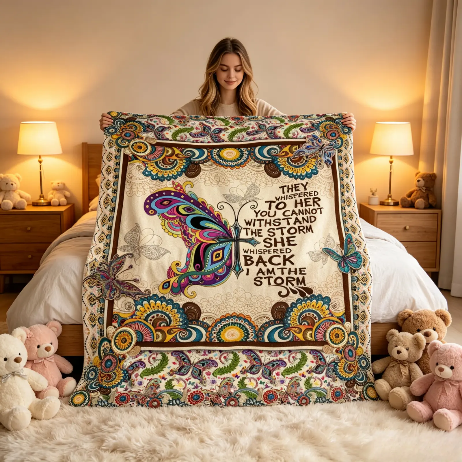 Boho Butterfly Flannel Throw Blanket - Flannel Fabric, Mandala Print, Colorful Cross Inspirational Quote, Ultra Soft Cozy, Home Indoor Room Decor, Birthday Christmas Gift for Her
