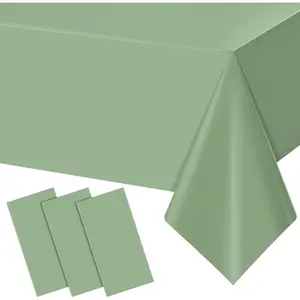 3Pack Sage Green Plastic Tablecloths for Rectangle Tables Disposable Waterproof Table Cover for Birthday Bridal Wedding Baby Shower Party Decorations 54 X 108Inch