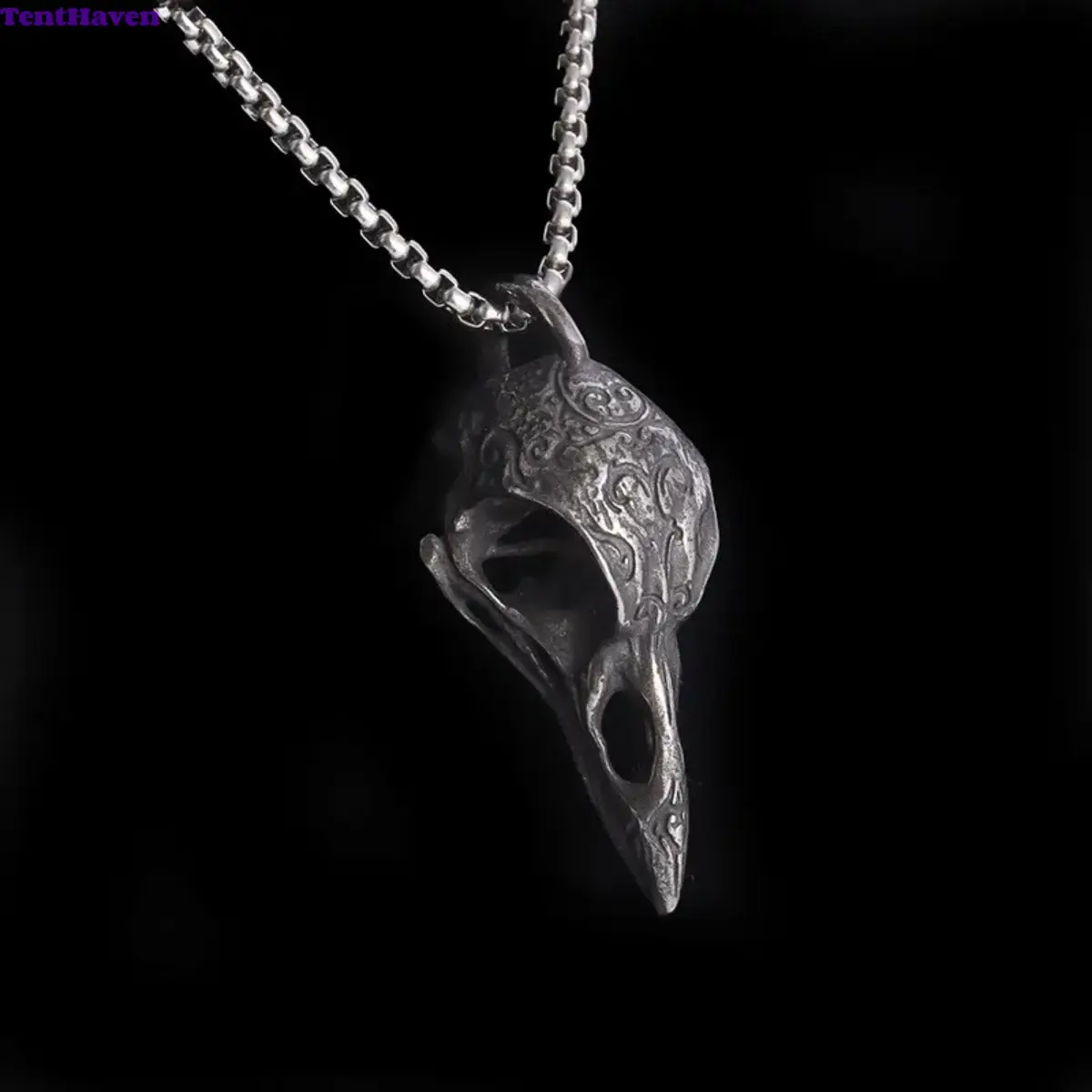 Crow Skull Necklace in Ancient Silver, Gothic Retro Alloy Pendant on 60cm Chain, Unisex Nordic Witch Jewelry and Lucky Amulet for Men & Women, Gothic Witch Jewelry, Men's Accessories, Witchy Stuff, Necklaces, Mens Gifts, Party Wear, Retro Dark Style, Allo