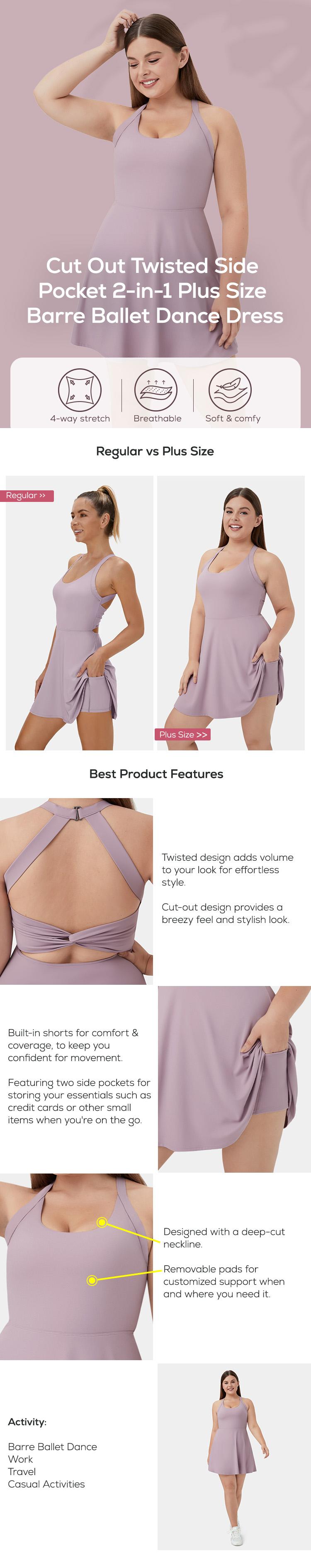 Halara Backless Cut Out Twisted Side Pocket 2-in-1 Plus Size Barre Ballet Dance Dress