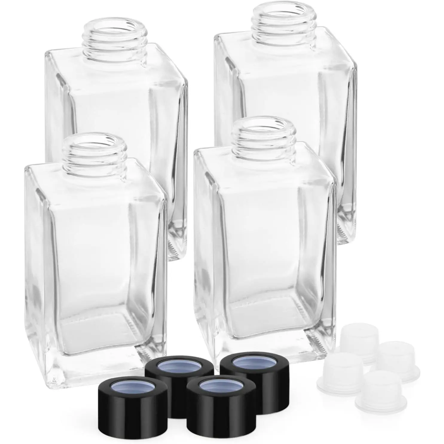 4 Pack 120ml/4.06oz Clear Glass Diffuser Bottles Square Refillable  Diffuser Jars Essential Oil Containers with Black Caps for DIY  Reed Diffuser Set