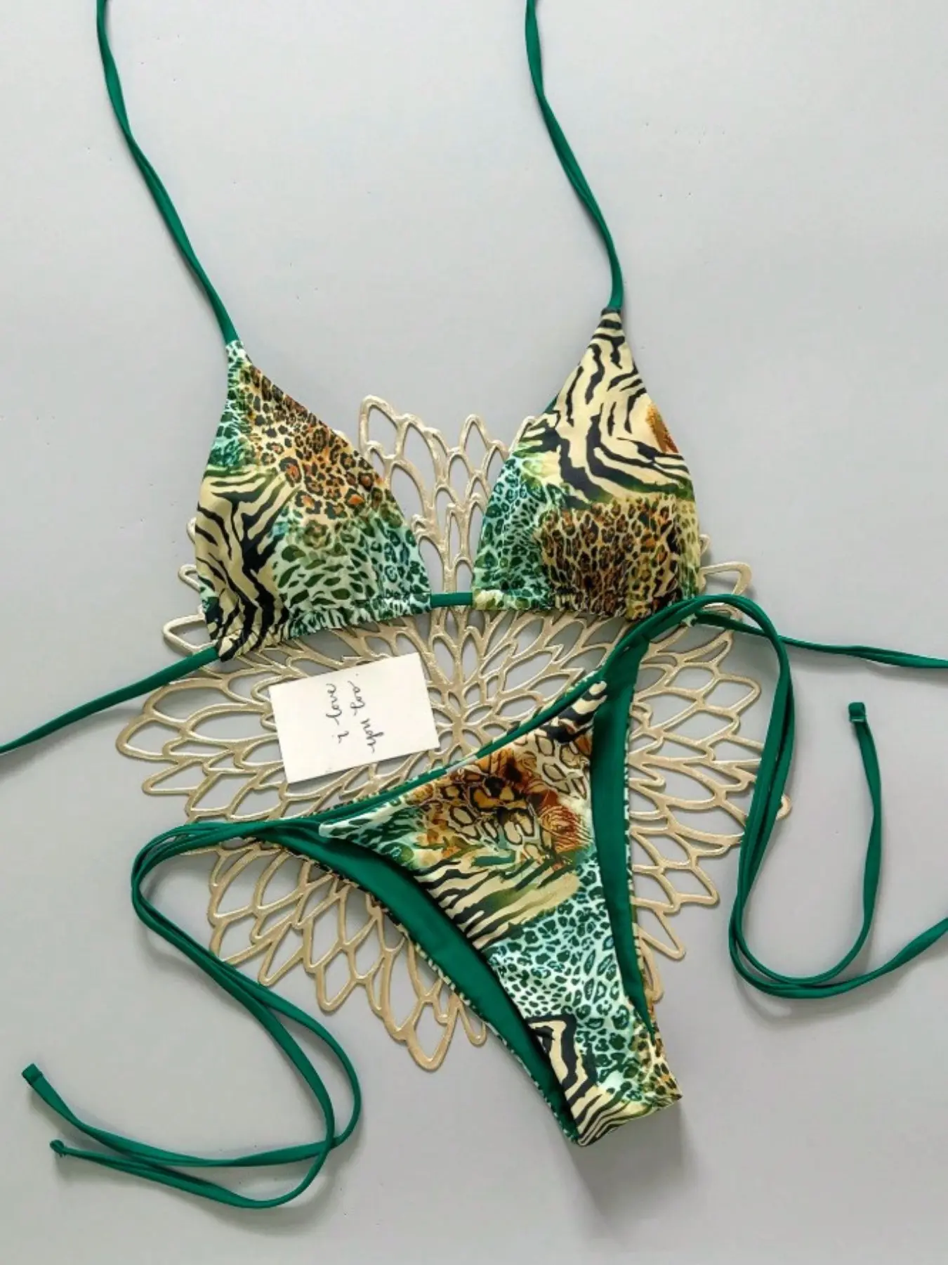 Women's Two-Piece Bikini Set, Fashionable Sexy Animal Print Leopard Drawstring Backless Side Tie Swimwear Bikini Set Swimsuit for Swimming Pool Party Music Festivals, Leopard Print Bikinis