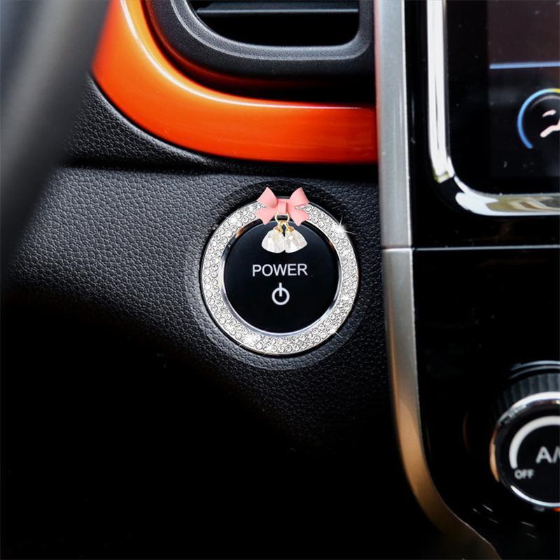 Rhinestone Decor Bowknot Design Car Engine Start Stop Button Ring, Car Engine Start Stop Button Decoration,Car Decorations, Car Interior Accessories for Women,  Automotive, Vehicle(FS)