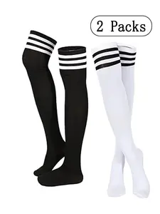 Three Bar Over-The-Knee Socks, Jk Long Tube High Tube Thigh Socks, Versatile Slimming College Style, 2 Pairs, Suitable for Short Boots, Long Boots