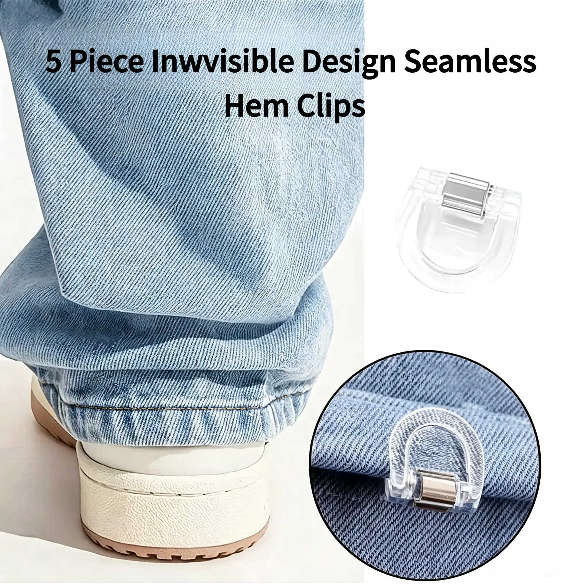 5 Pieces Invisible Seamless Hem Clips, Adjustable Non-Slip Pants Clips for Jeans & Wide Leg Pant Hems, Strong Grip Plastic Fabric Clips-YY1