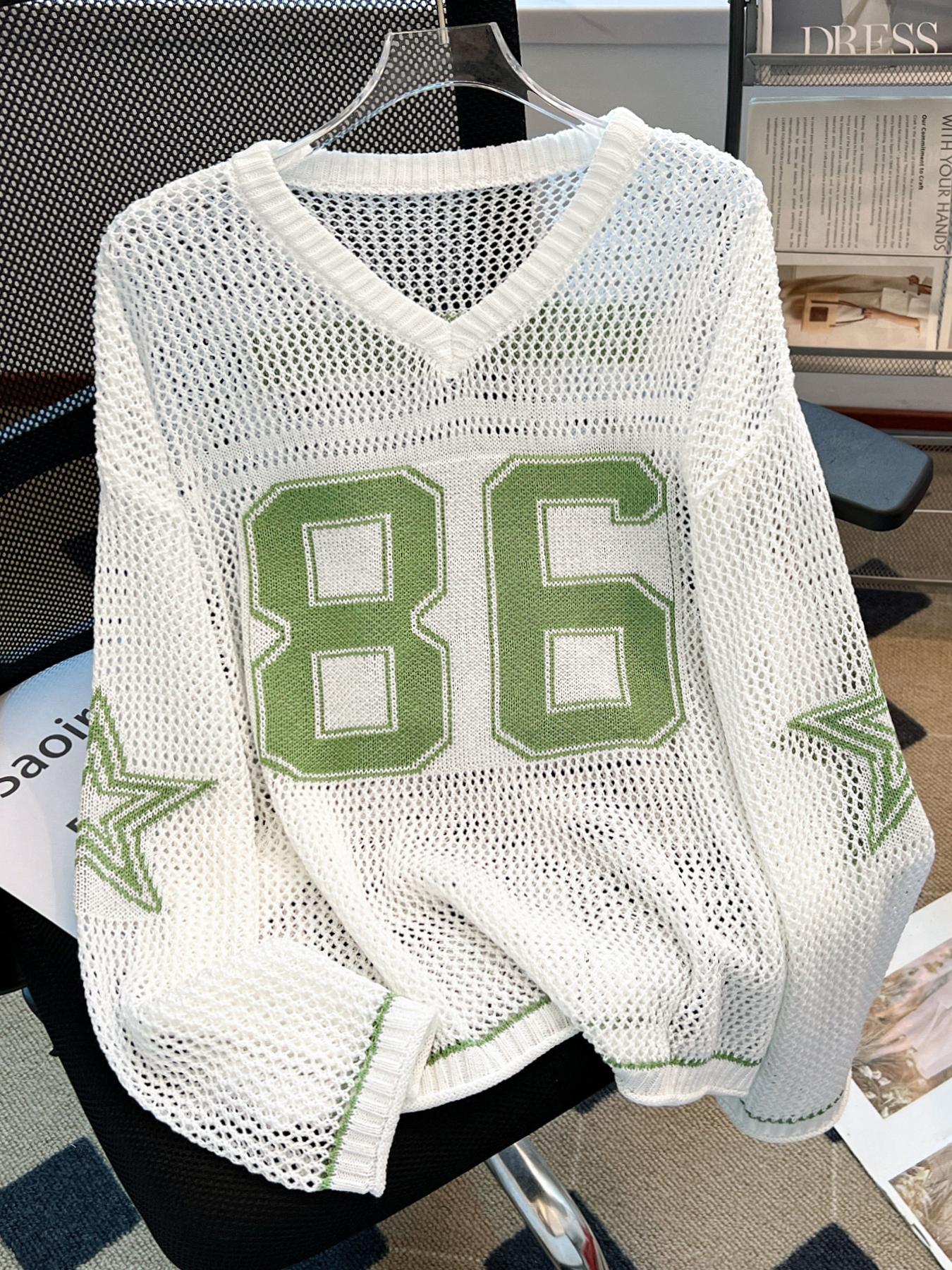 Women's Sweater, Lightweight Knit Sweater, Casual Sporty V Neck Long Sleeve Jumper for Summer, Fashion Women's Knitting Knitwear for Daily Wear