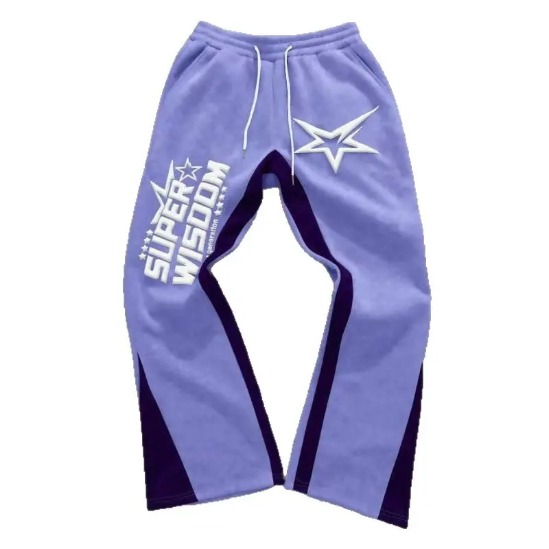 Men's Baggy Sweatpants, American Streetwear Style with Retro Star & Letter Print, Casual Plus Size Bottoms 6XL, Plus Size Clothes, Sweats, Letters, Full Length, Loose-Fitting, Hip Hop, Star-Letter Design, Wear-Resistant
