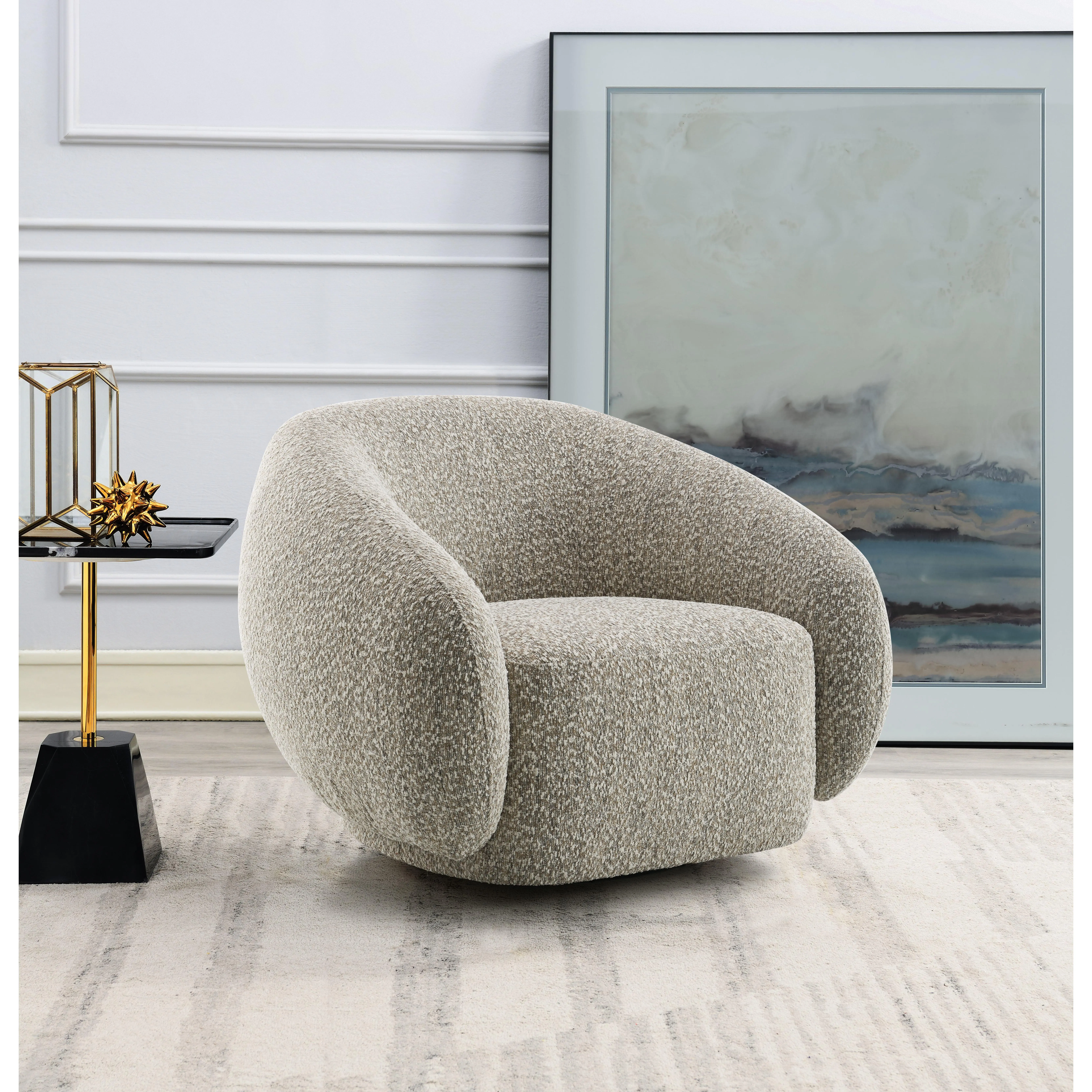 Bouclé Swivel Barrel Accent Chair, Curved Enveloping Design High Density Foam Lounge Chair for Living Room Bedroom Modern Home Decor