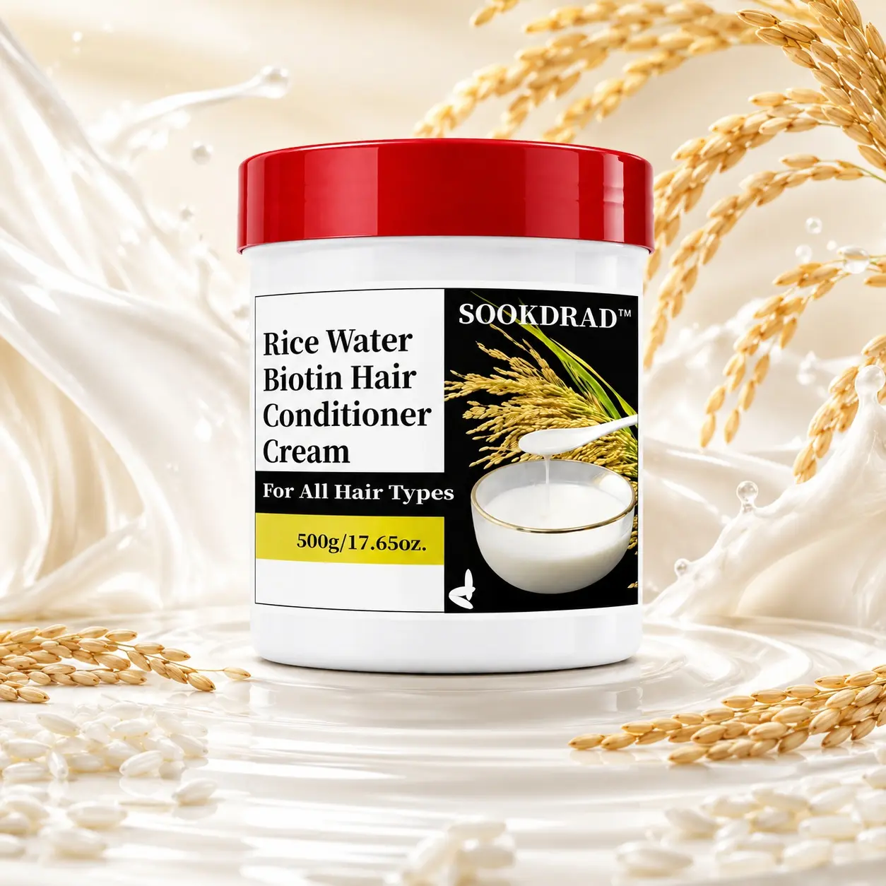 Rice Water Biotin Hair Conditioner Cream, rice water, biotin, nourish hair, smooth hair, soften hair, all hair types, daily hair care, 500g/17.65oz