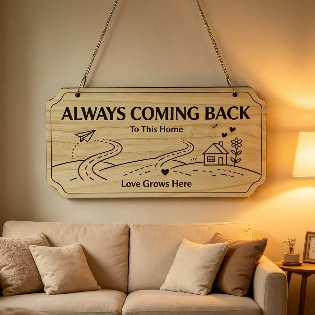Solid Wood Laser Engraved Decorative Plaque, Couple New Home Living Room Entryway Atmosphere Decoration, Warm Family Wall Hanging Ornament